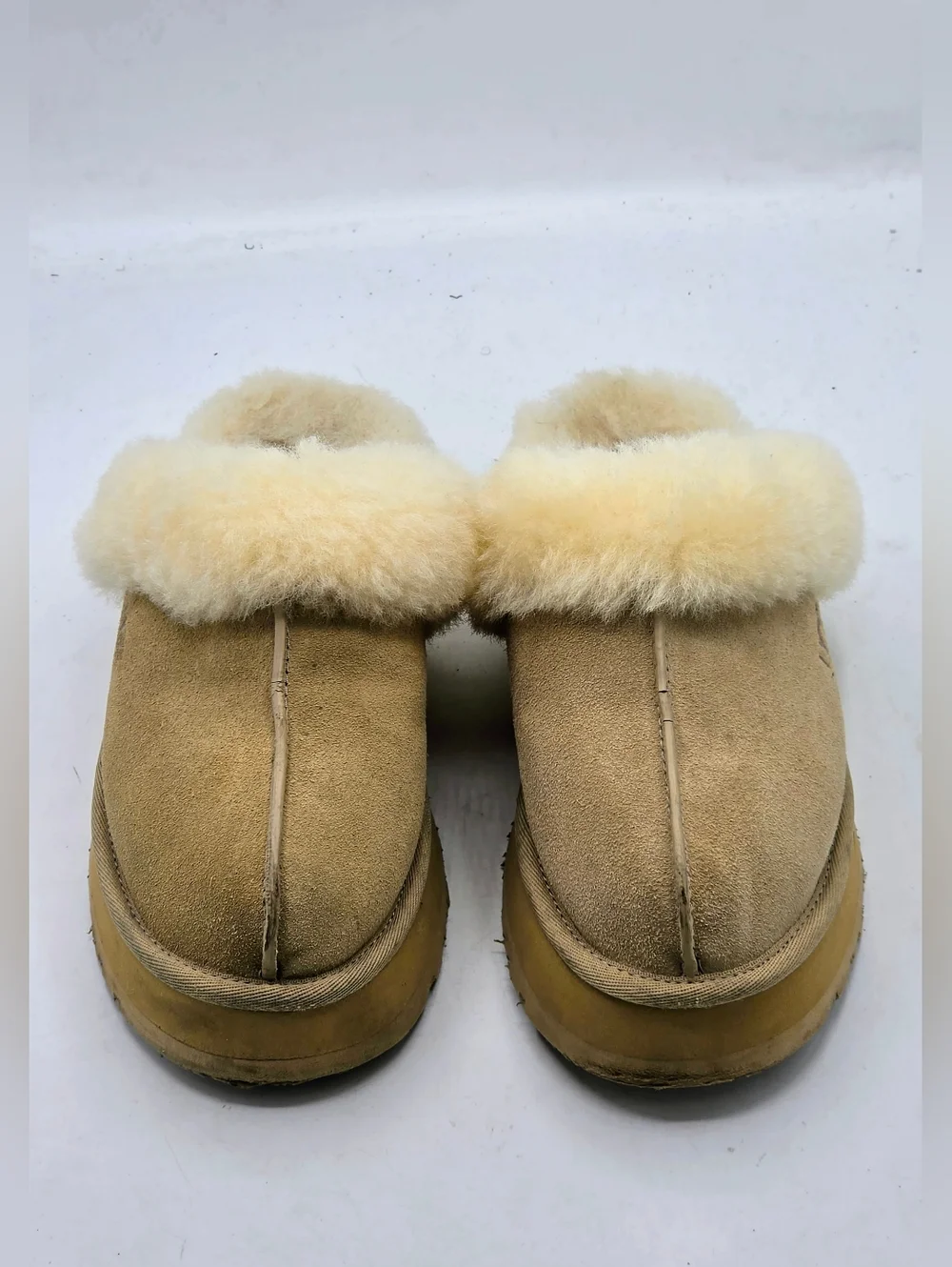 UGG Disquette Platform Suede Fur Slides Sand Size 6 - Picture 4 of 15